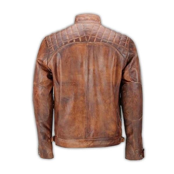 Hawk Mens Distressed Brown Classic Diamond Leather Jacket - Image 2