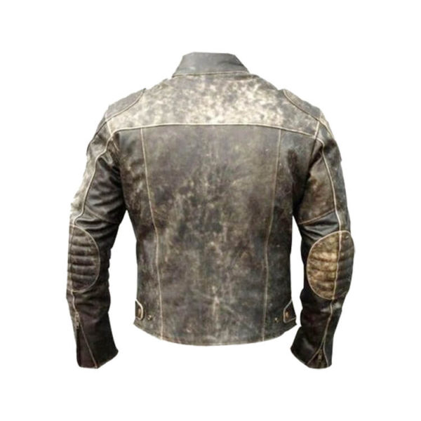 Men's Antique Black Distressed Retro Biker Jacket - Image 2