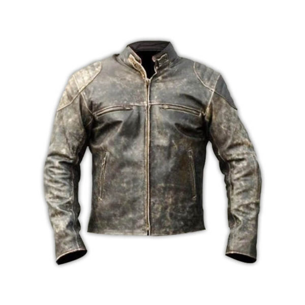 Men's Antique Black Distressed Retro Biker Jacket