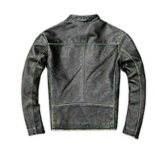 Mens Motorcycle Biker Vintage Distressed Black Faded Leather Jacket - Image 2