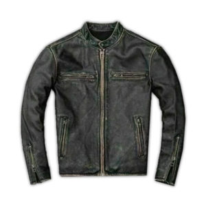 Mens Motorcycle Biker Vintage Distressed Black Faded Leather Jacket