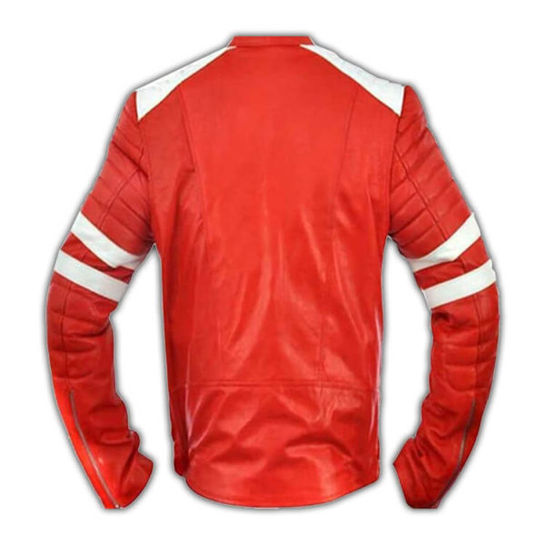 Men Club Original Leather Jacket Red with White Stripes - Image 2