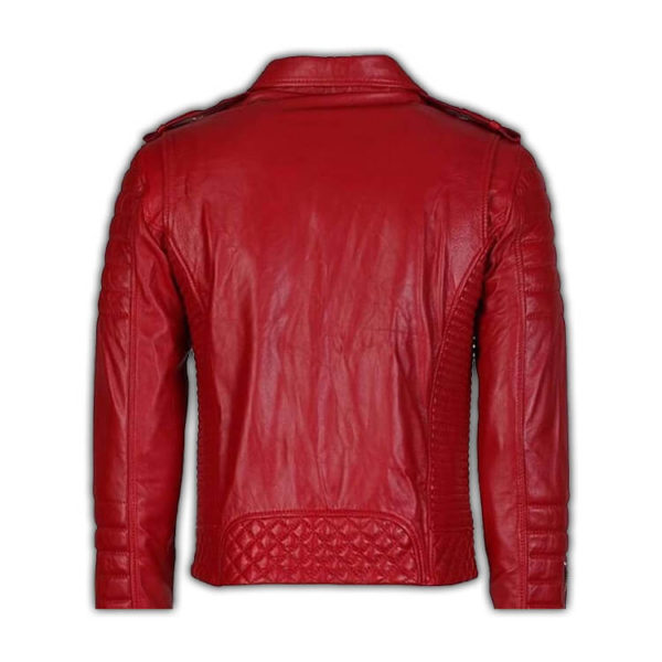 Motorcycle Mens Leather Jacket Real Lambskin Biker Leather Jacket for Men Red - Image 2