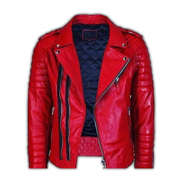 Motorcycle Mens Leather Jacket Real Lambskin Biker Leather Jacket for Men Red