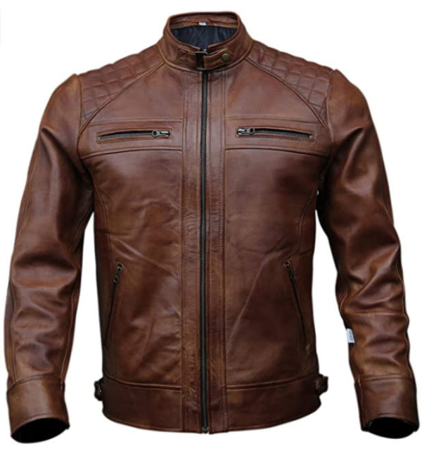Mens Genuine Leather Biker Jacket Black | Vintage Brown Distressed Lambskin Motorcycle Jackets for Men - Image 3