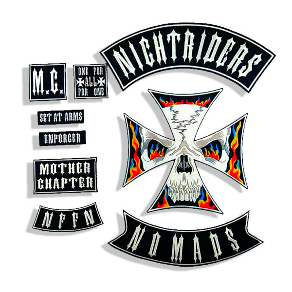 PATCHES SET MOTORCYCLE IRON ON JACKET VEST JEAN NIGHT RIDER NOMADS EMBROIDERY BA
